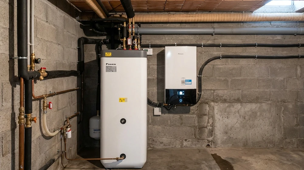 Sous-sol technique avec installation de chauffage