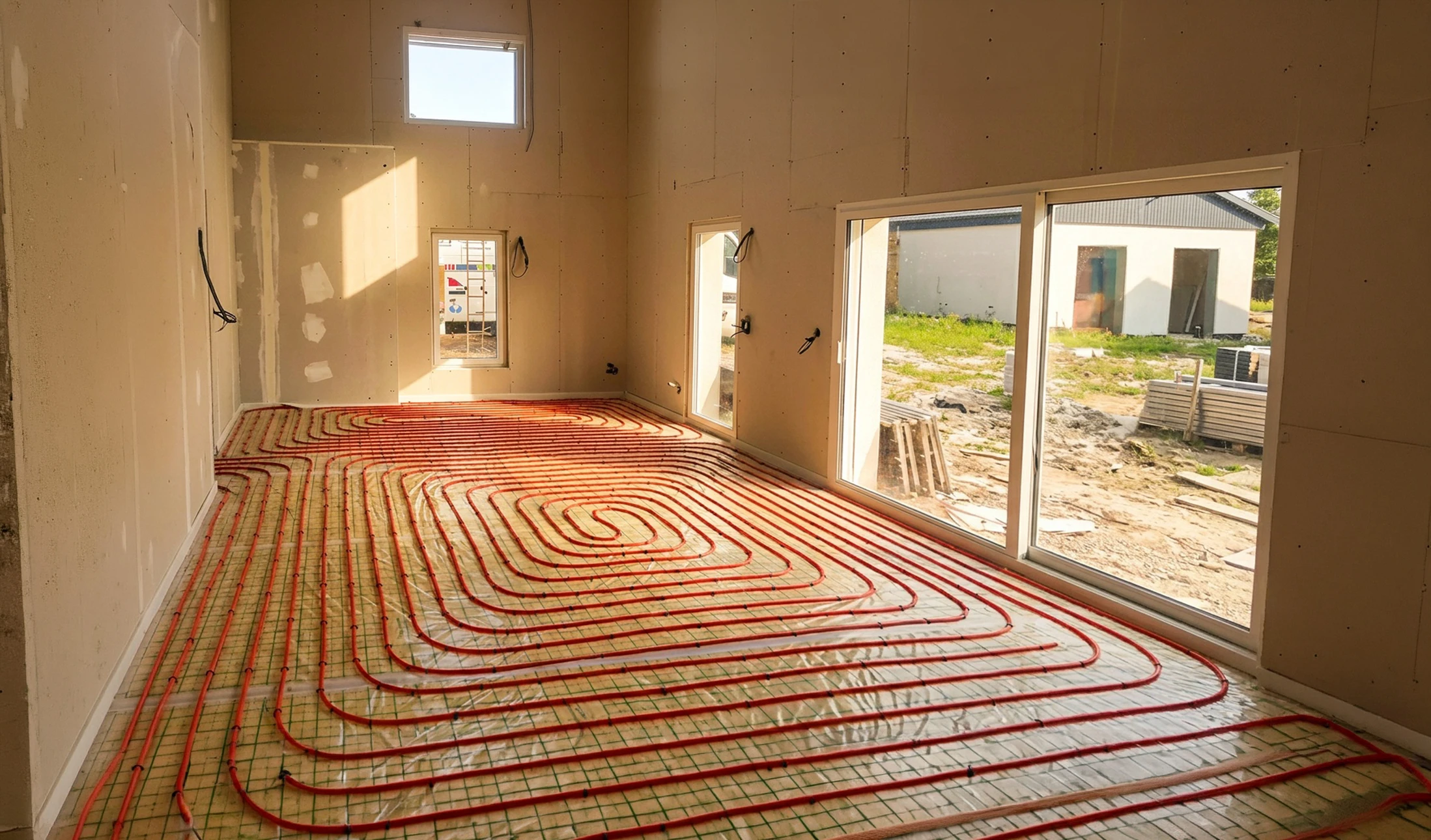 Intérieur résidentiel avec poêle à granulés en fonctionnement